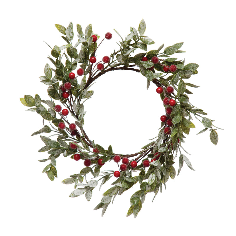 14" Leaves and Berry Wreath with Frost Finish