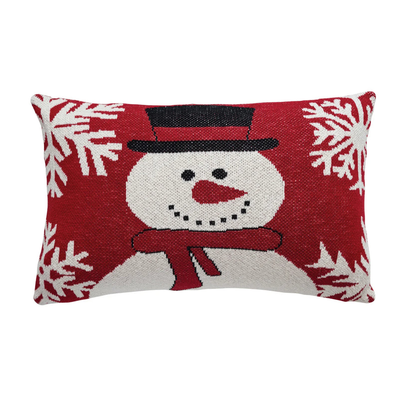 Red Snowman Knit Lumbar Pillow