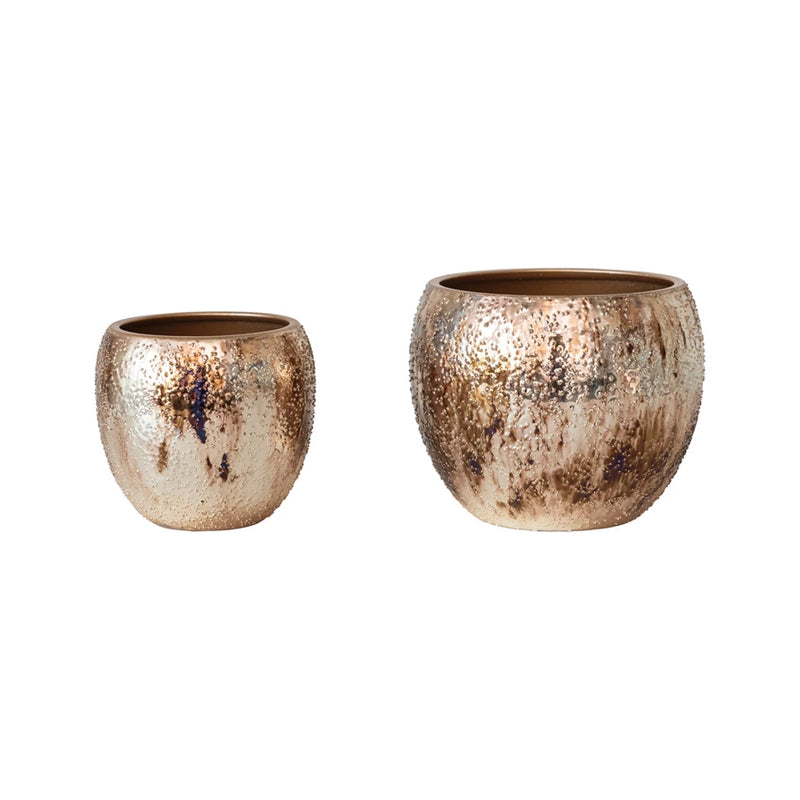 Textured Gold Metal Planter