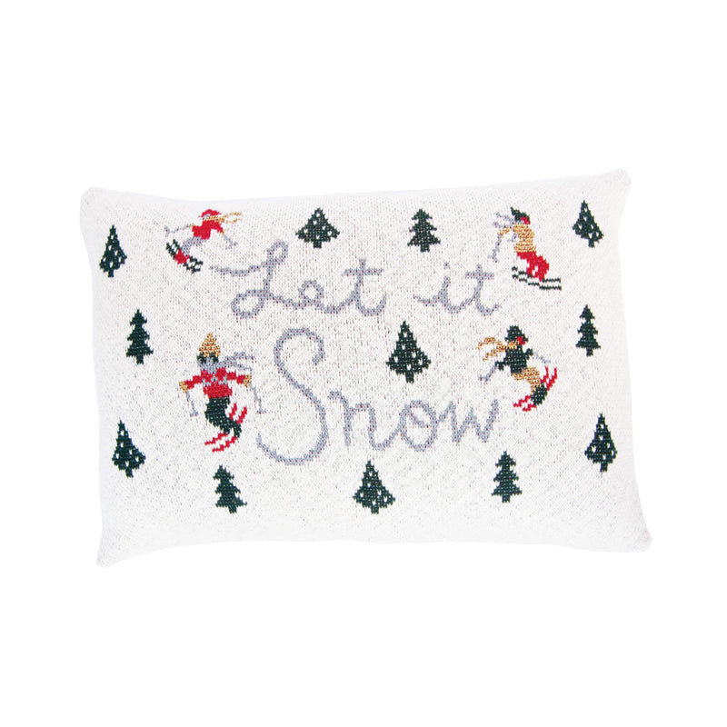 Christmas Tree and Skiers Lumbar Pillow